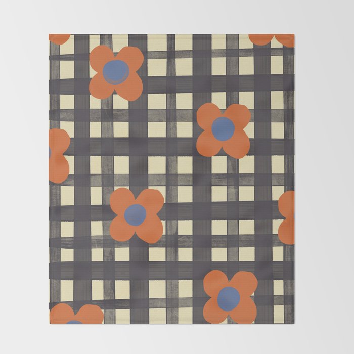 Black and red check and flowers Throw Blanket Gallery Image 2