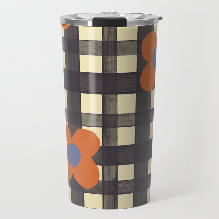 Black and red check and flowers Travel Mug Gallery Image 1