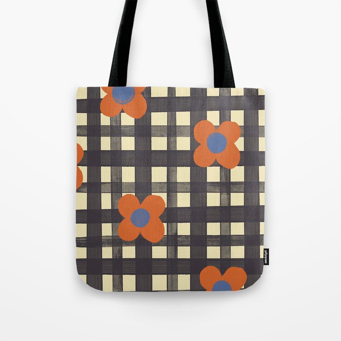 Black and red check and flowers Tote Bag Gallery Image 1