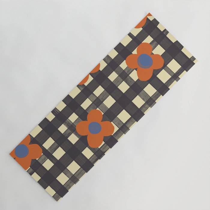 Black and red check and flowers Yoga Mat Gallery Image 1