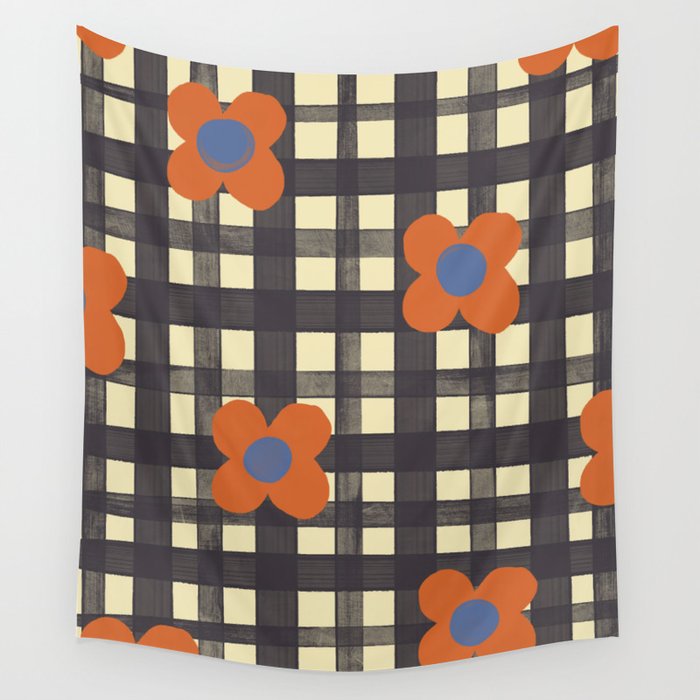 Black and red check and flowers Wall Tapestry Gallery Image 4