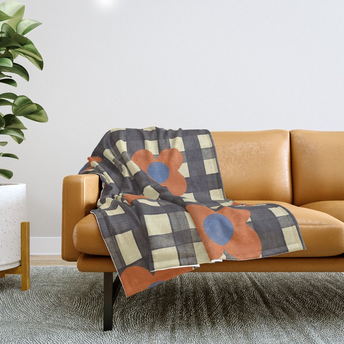 Black and red check and flowers Throw Blanket Gallery Image 1