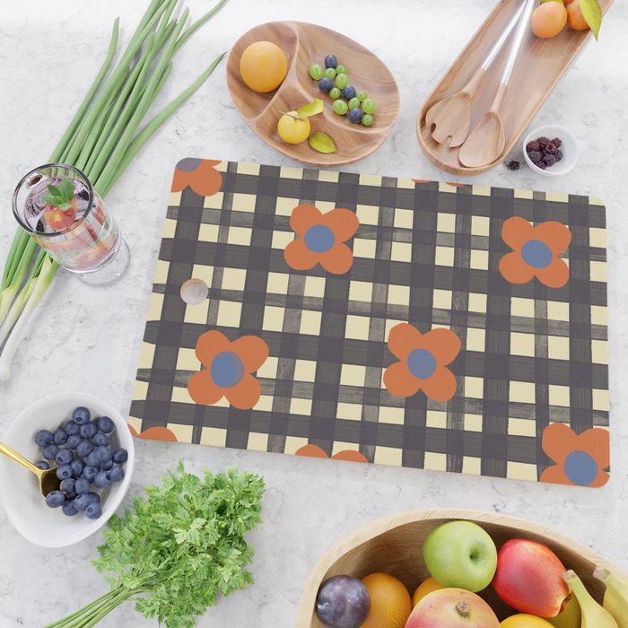 Black and red check and flowers Cutting Board Gallery Image 2