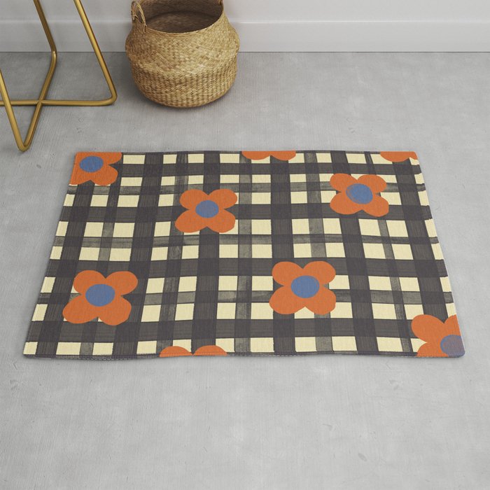 Black and red check and flowers Rug Gallery Image 1