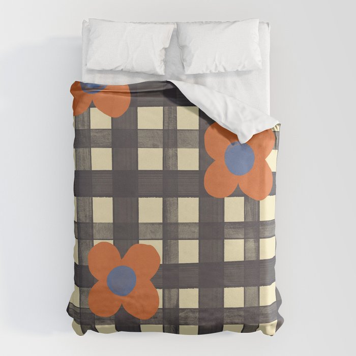 Black and red check and flowers Duvet Cover Gallery Image 1