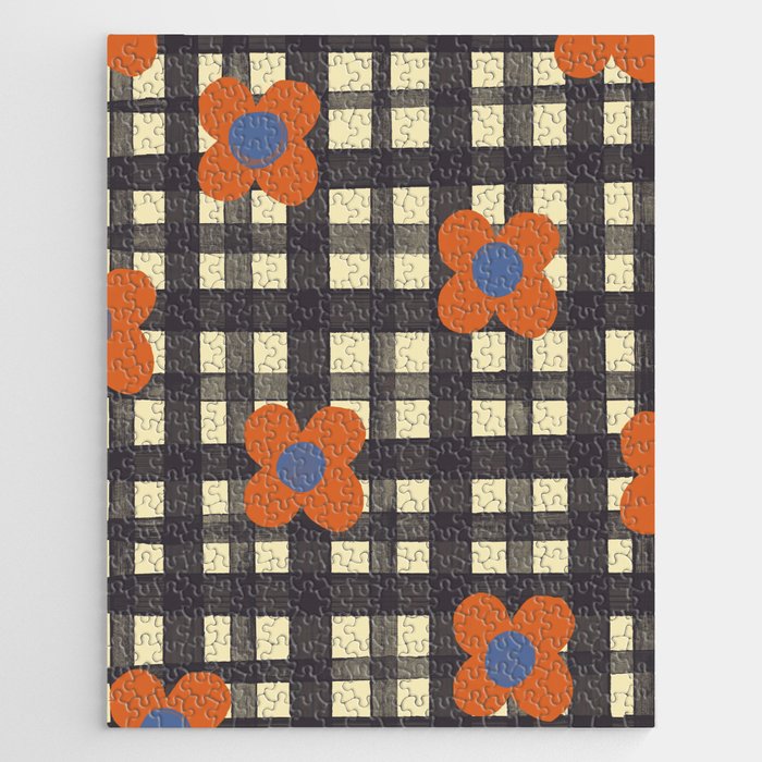 Black and red check and flowers Jigsaw Puzzle Gallery Image 1
