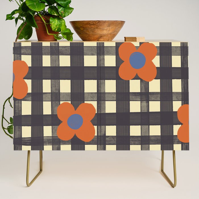 Black and red check and flowers Credenza Gallery Image 1