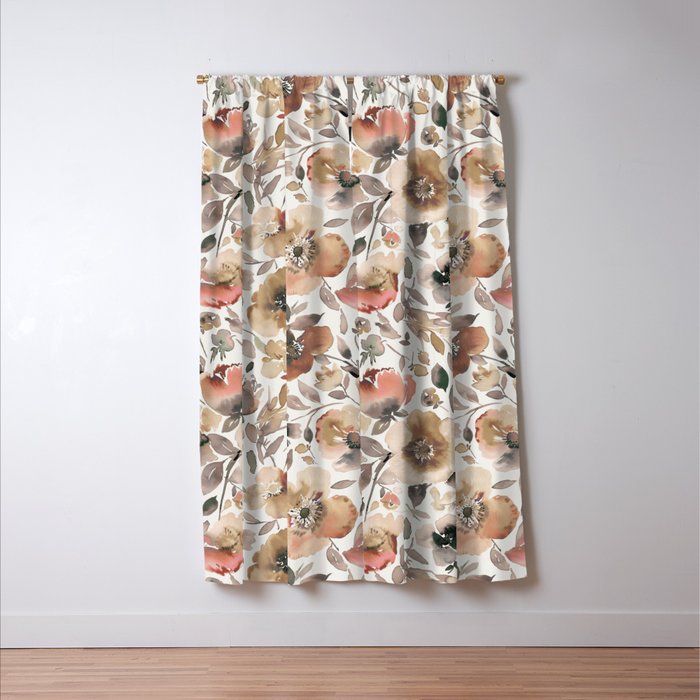 Harvest 2025 Artistic Poppies Autumn Blush Warm Watercolor Floral Rustic Window Curtain Gallery Image 3