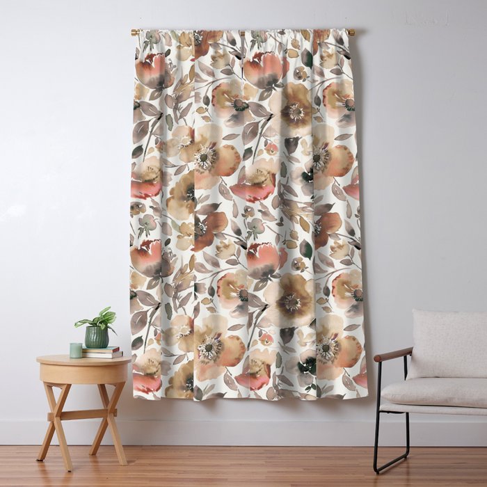 Harvest 2025 Artistic Poppies Autumn Blush Warm Watercolor Floral Rustic Window Curtain Gallery Image 1