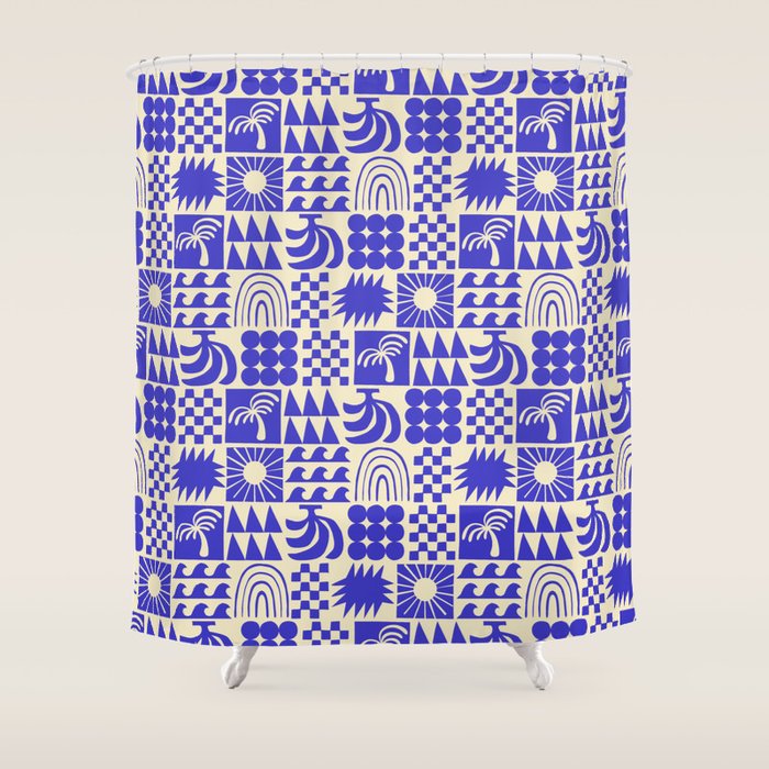 Abstract blue tropical mosaic art pattern Shower Curtain Gallery Image 1