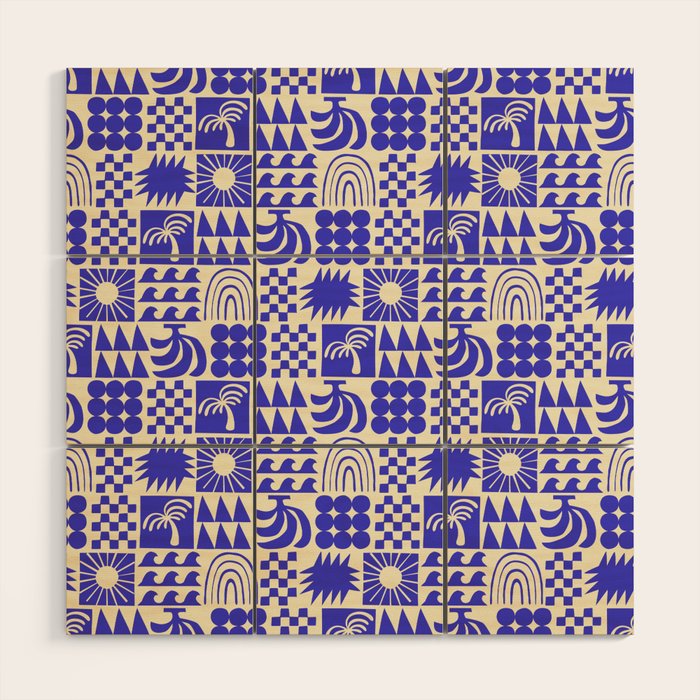 Abstract blue tropical mosaic art pattern Wood Wall Art Gallery Image 1