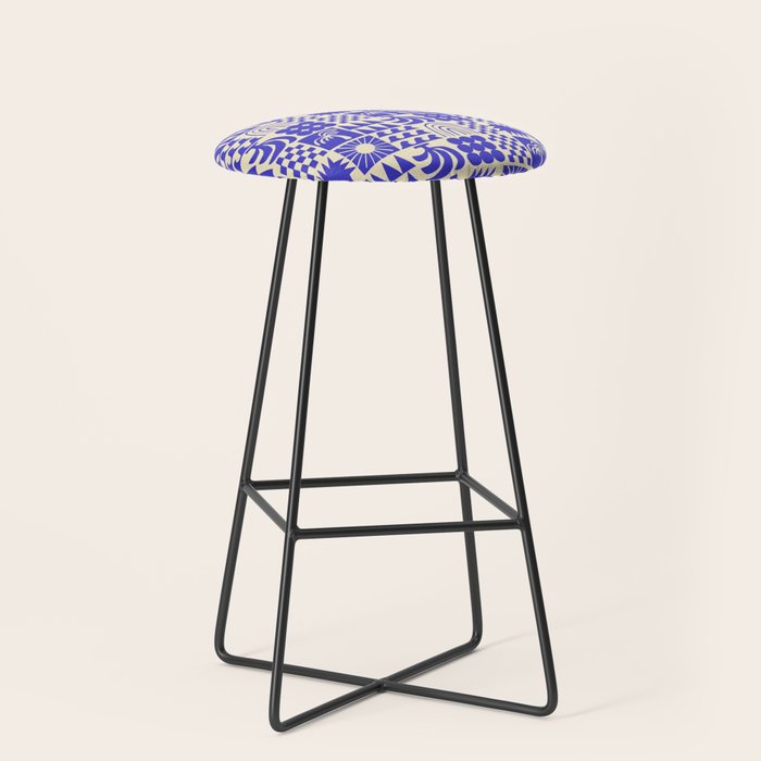 Abstract blue tropical mosaic art pattern Stool Gallery Image 1