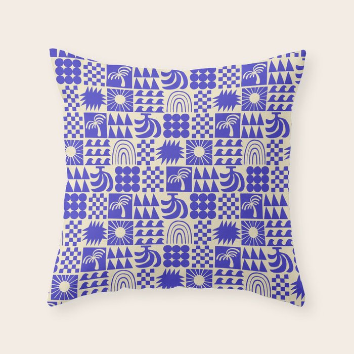 Abstract blue tropical mosaic art pattern Throw Pillow Gallery Image 1