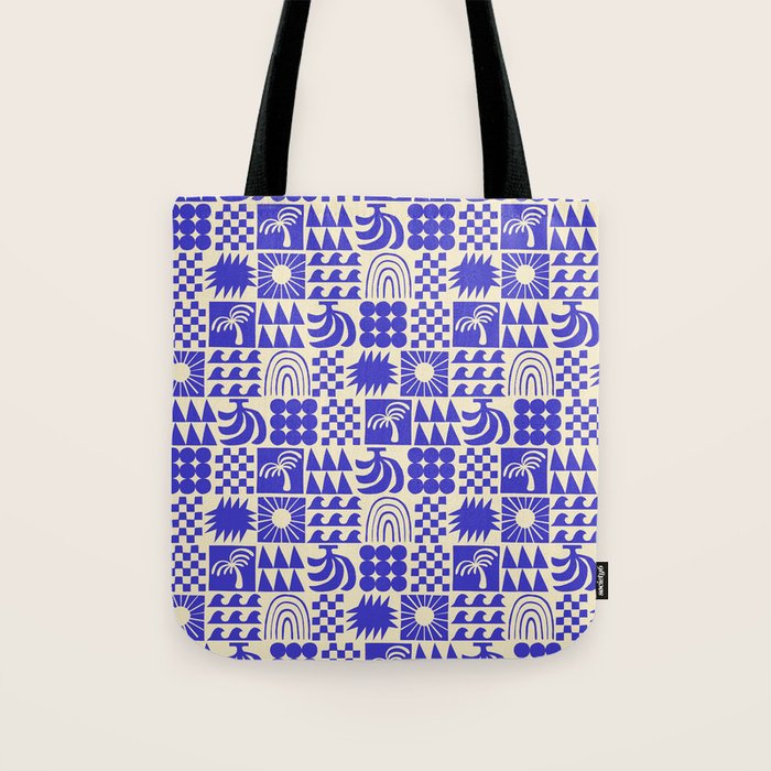 Abstract blue tropical mosaic art pattern Tote Bag Gallery Image 1