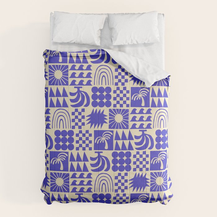 Abstract blue tropical mosaic art pattern Comforter Gallery Image 1