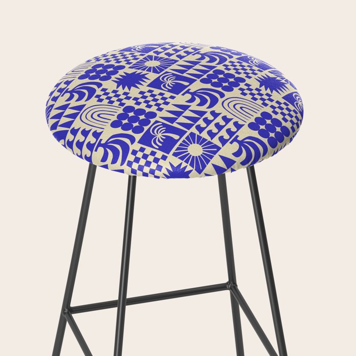 Abstract blue tropical mosaic art pattern Stool Gallery Image 2