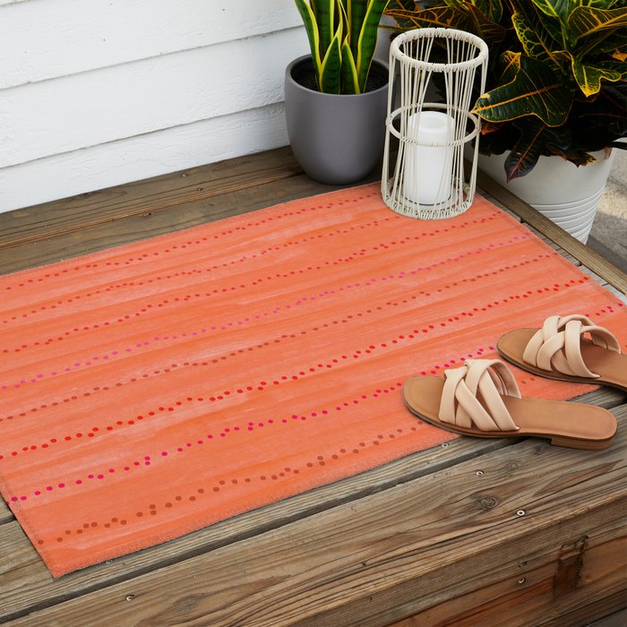 Minimal Doodle Dots in Chili Red Outdoor Rug Gallery Image 2