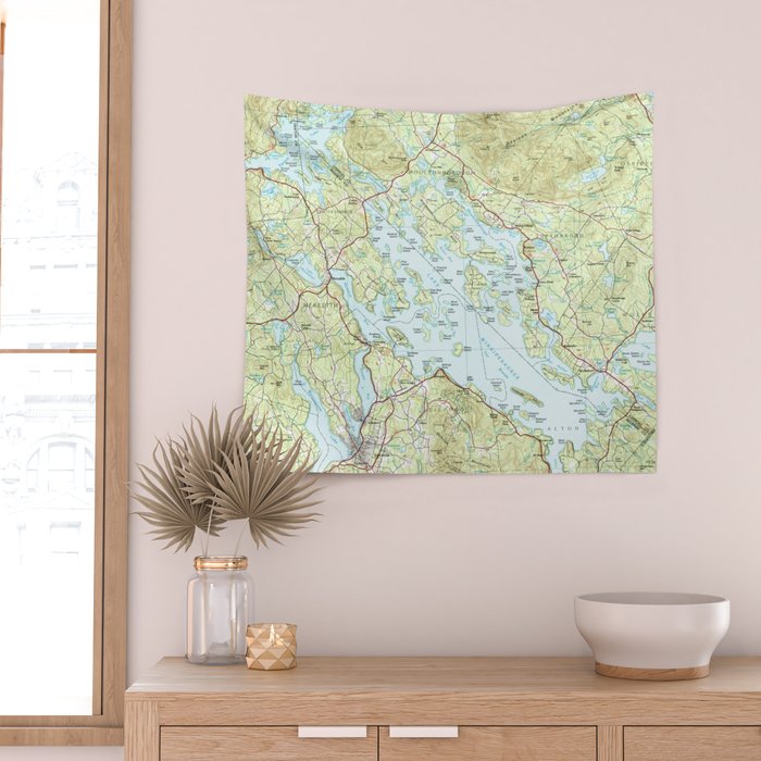 Lake Winnipesaukee Map (1986) Wall Tapestry Gallery Image 2