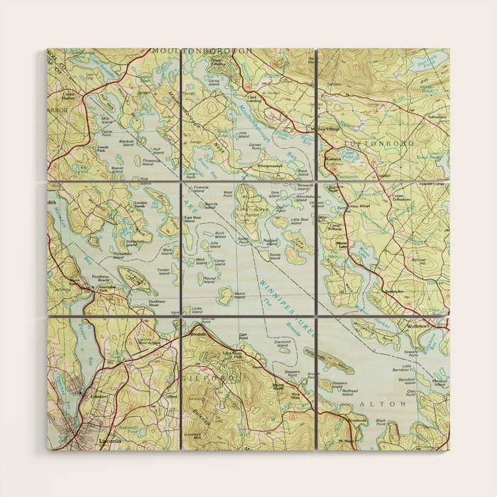 Lake Winnipesaukee Map (1986) Wood Wall Art Gallery Image 1