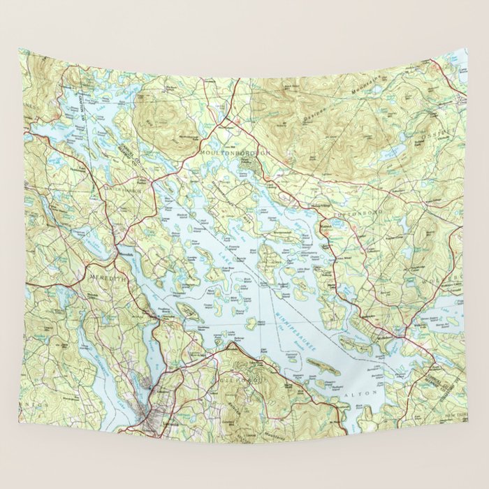 Lake Winnipesaukee Map (1986) Wall Tapestry Gallery Image 1