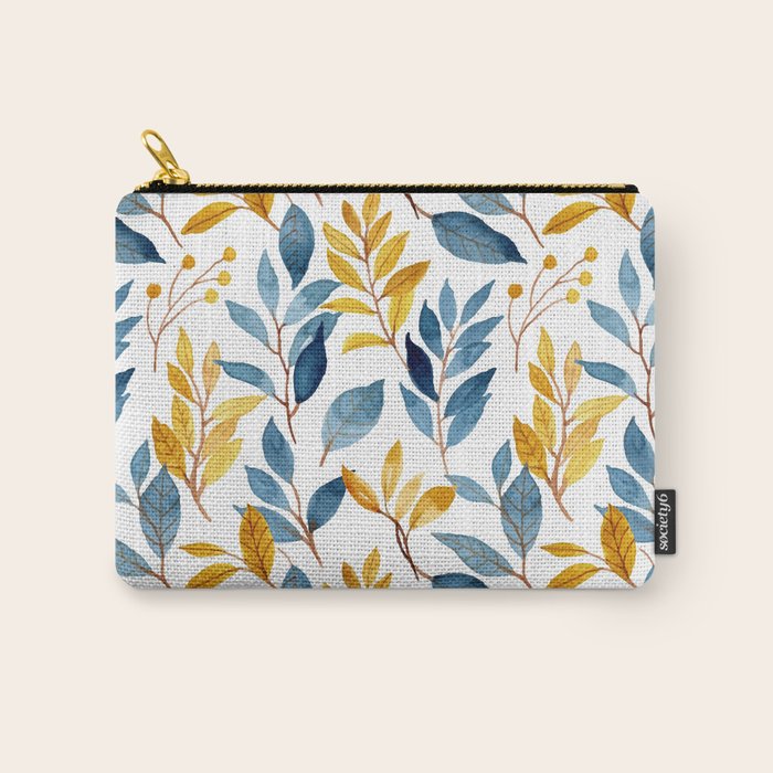 Watercolor Leaves, Yellow and Blue, Floral Prints Carry All Pouch Gallery Image 1