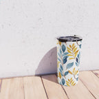 Watercolor Leaves, Yellow and Blue, Floral Prints Travel Mug Gallery Image 4