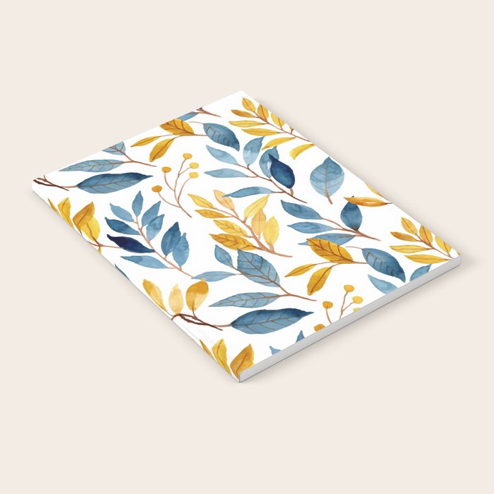 Watercolor Leaves, Yellow and Blue, Floral Prints Notebook Gallery Image 2