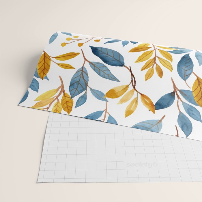 Watercolor Leaves, Yellow and Blue, Floral Prints Wrapping Paper Gallery Image 2