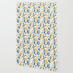 Watercolor Leaves, Yellow and Blue, Floral Prints Wallpaper Gallery Image 2