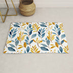 Watercolor Leaves, Yellow and Blue, Floral Prints Rug Gallery Image 1