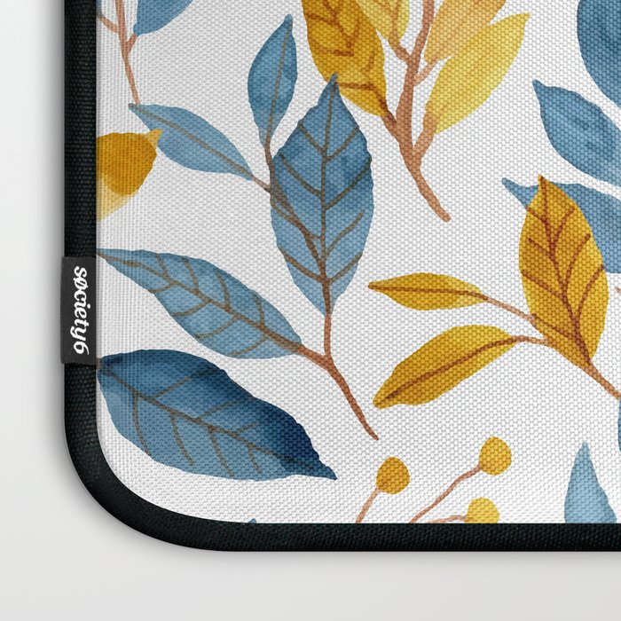 Watercolor Leaves, Yellow and Blue, Floral Prints Laptop Sleeve Gallery Image 3