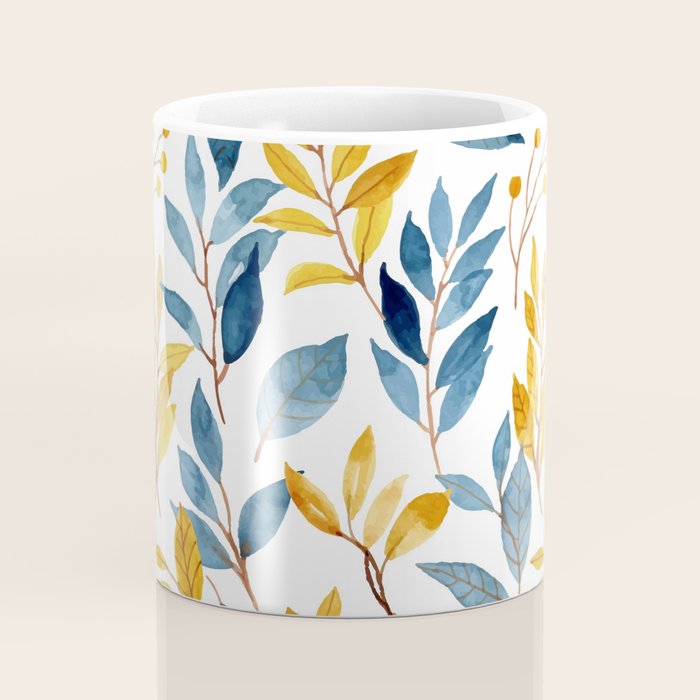 Watercolor Leaves, Yellow and Blue, Floral Prints Coffee Mug Gallery Image 4