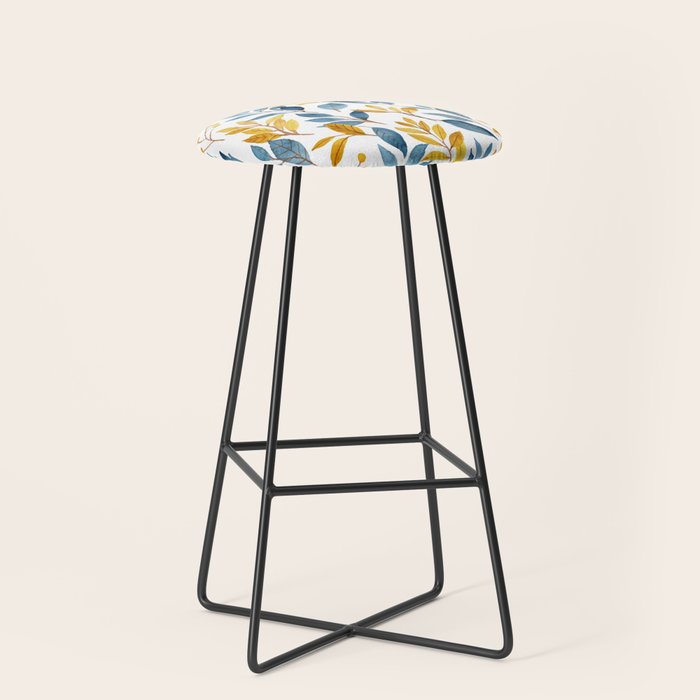 Watercolor Leaves, Yellow and Blue, Floral Prints Stool Gallery Image 1