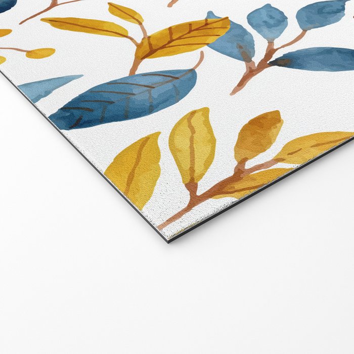 Watercolor Leaves, Yellow and Blue, Floral Prints Welcome Mat Gallery Image 2