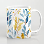 Watercolor Leaves, Yellow and Blue, Floral Prints Coffee Mug Gallery Image 1
