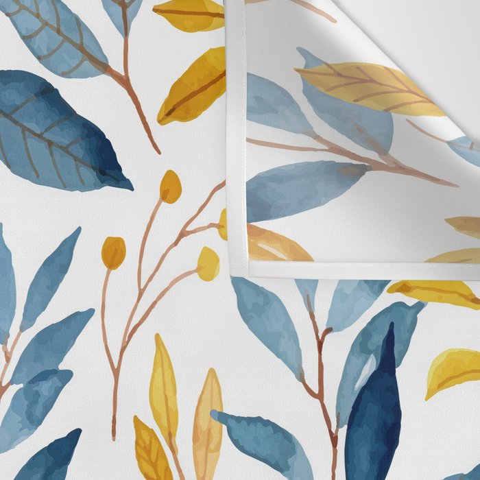 Watercolor Leaves, Yellow and Blue, Floral Prints Wall Tapestry Gallery Image 3