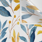 Watercolor Leaves, Yellow and Blue, Floral Prints Wall Tapestry Gallery Image 3