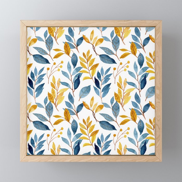 Watercolor Leaves, Yellow and Blue, Floral Prints Mini Art Print Gallery Image 1
