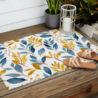 Watercolor Leaves, Yellow and Blue, Floral Prints Outdoor Rug Gallery Image 2