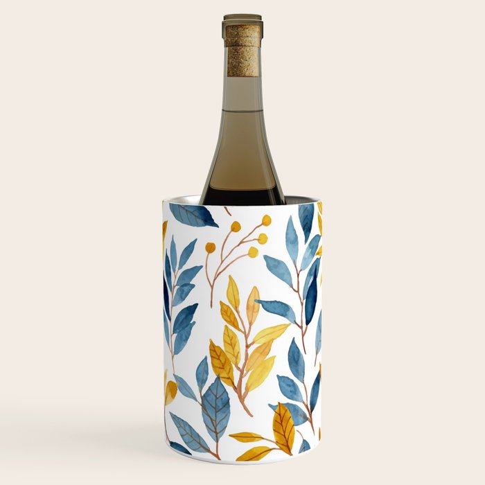 Watercolor Leaves, Yellow and Blue, Floral Prints Wine Chiller Gallery Image 3