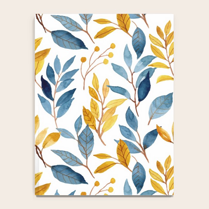 Watercolor Leaves, Yellow and Blue, Floral Prints Notebook Gallery Image 4