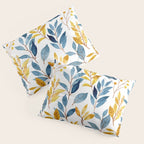 Watercolor Leaves, Yellow and Blue, Floral Prints Pillow Sham Gallery Image 3