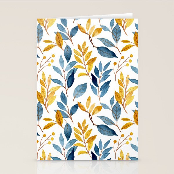 Watercolor Leaves, Yellow and Blue, Floral Prints Stationery Card Gallery Image 2