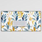 Watercolor Leaves, Yellow and Blue, Floral Prints Desk Mat Gallery Image 1