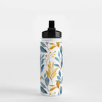 Watercolor Leaves, Yellow and Blue, Floral Prints Water Bottle Gallery Image 2
