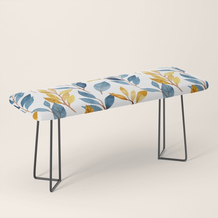 Watercolor Leaves, Yellow and Blue, Floral Prints Bench Gallery Image 1