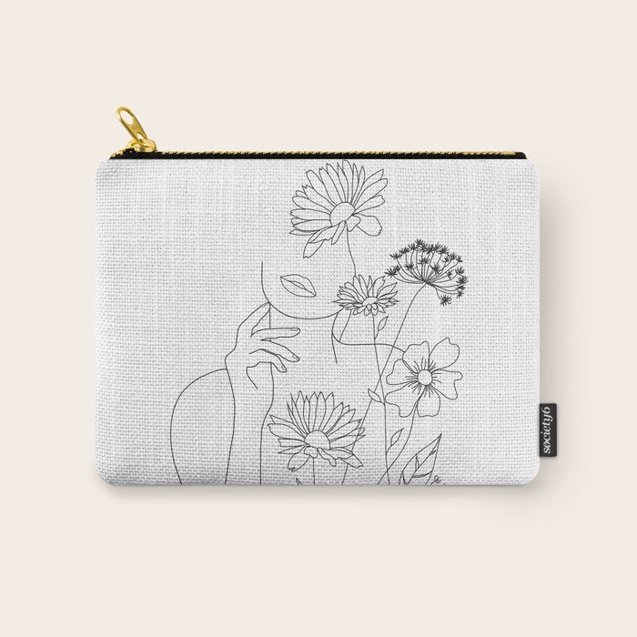 Minimal Line Art Woman with Flowers III Carry All Pouch Gallery Image 1