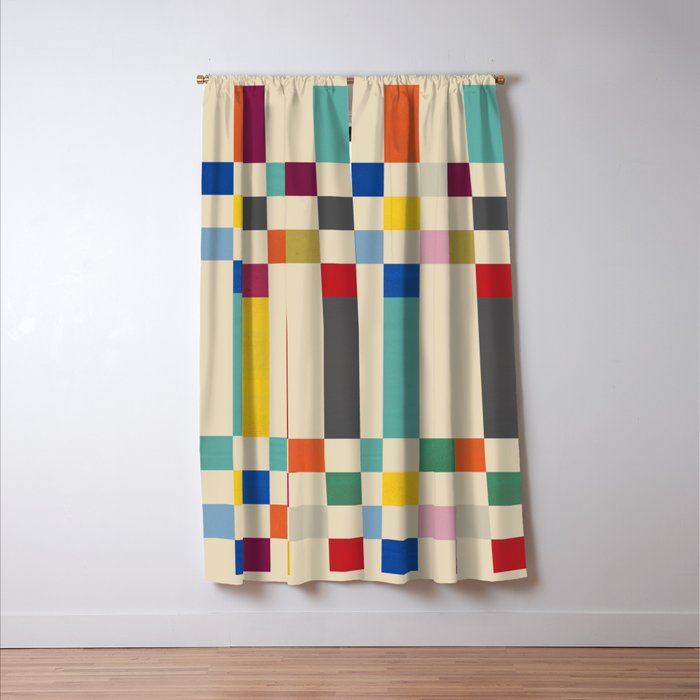 Modern Playful Checkered Abstract Window Curtain Gallery Image 3