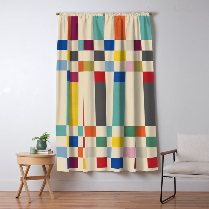 Modern Playful Checkered Abstract Window Curtain Gallery Image 1