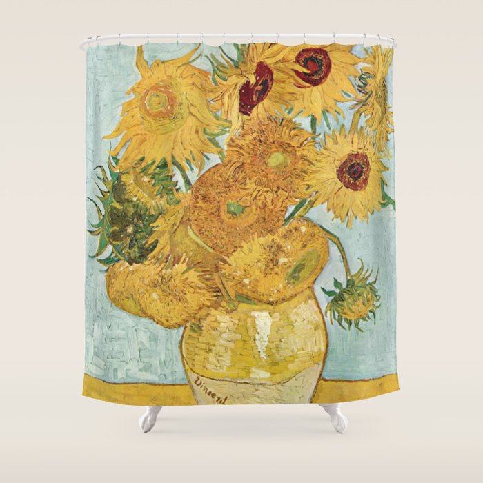 Vase with 12 Sunflowers by Vincent Van Gogh Shower Curtain Gallery Image 1